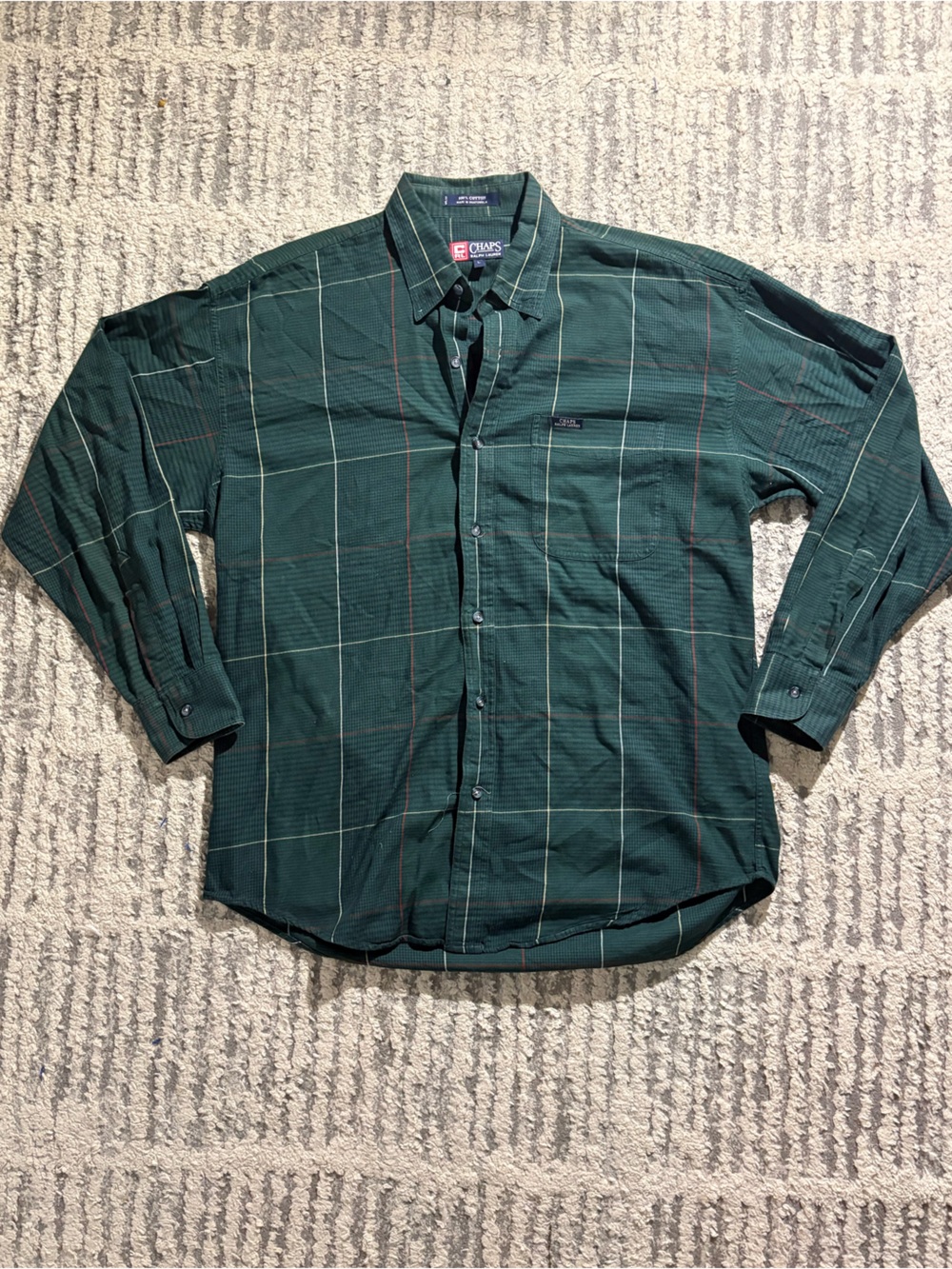 Ralph Lauren x Chaps 100% cotton green plaid button down shirt long size L
